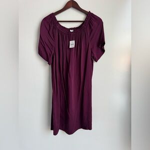 J. Jill burgundy peasant-style dress gathered elasticized neckline NEW lending